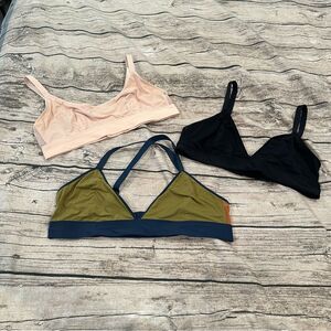 3 Parade Bralettes in Black, Cream and Colorblock Olive Size Large